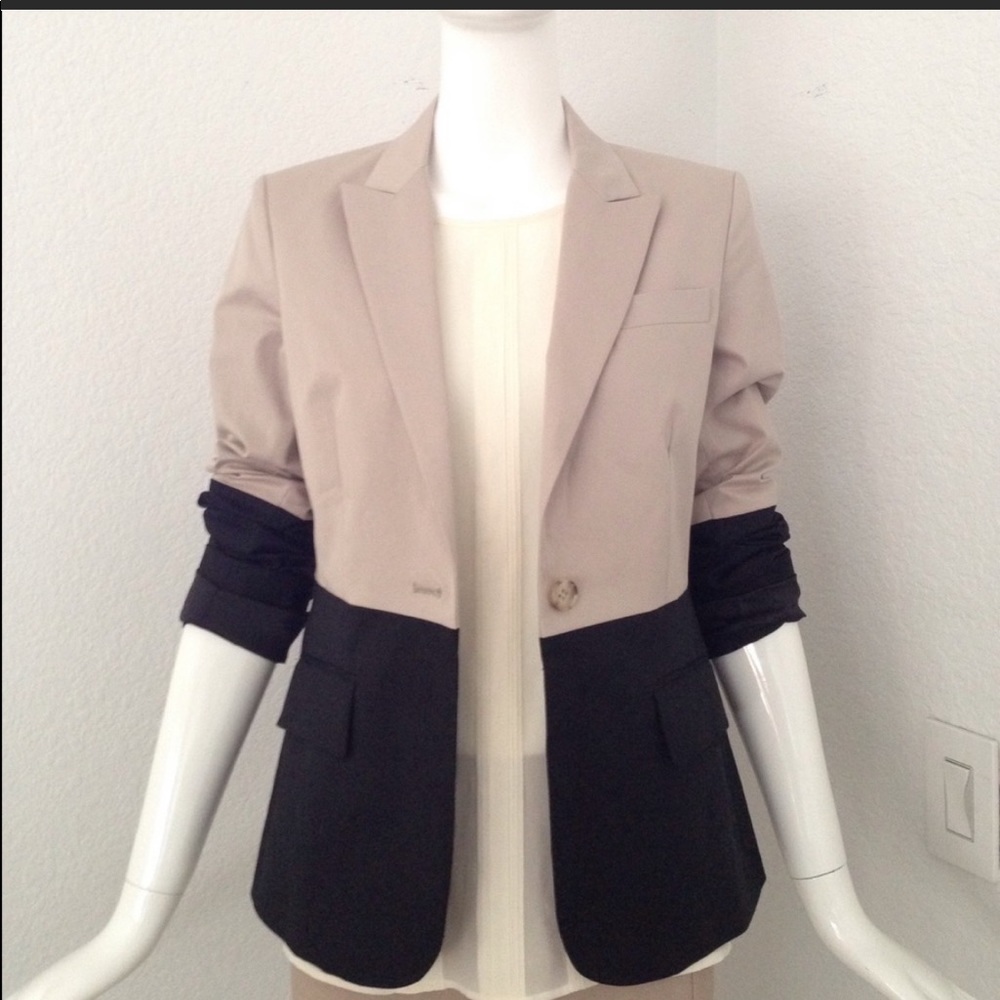 Theory Sz 10 Black/Tan Colorblock Blazer